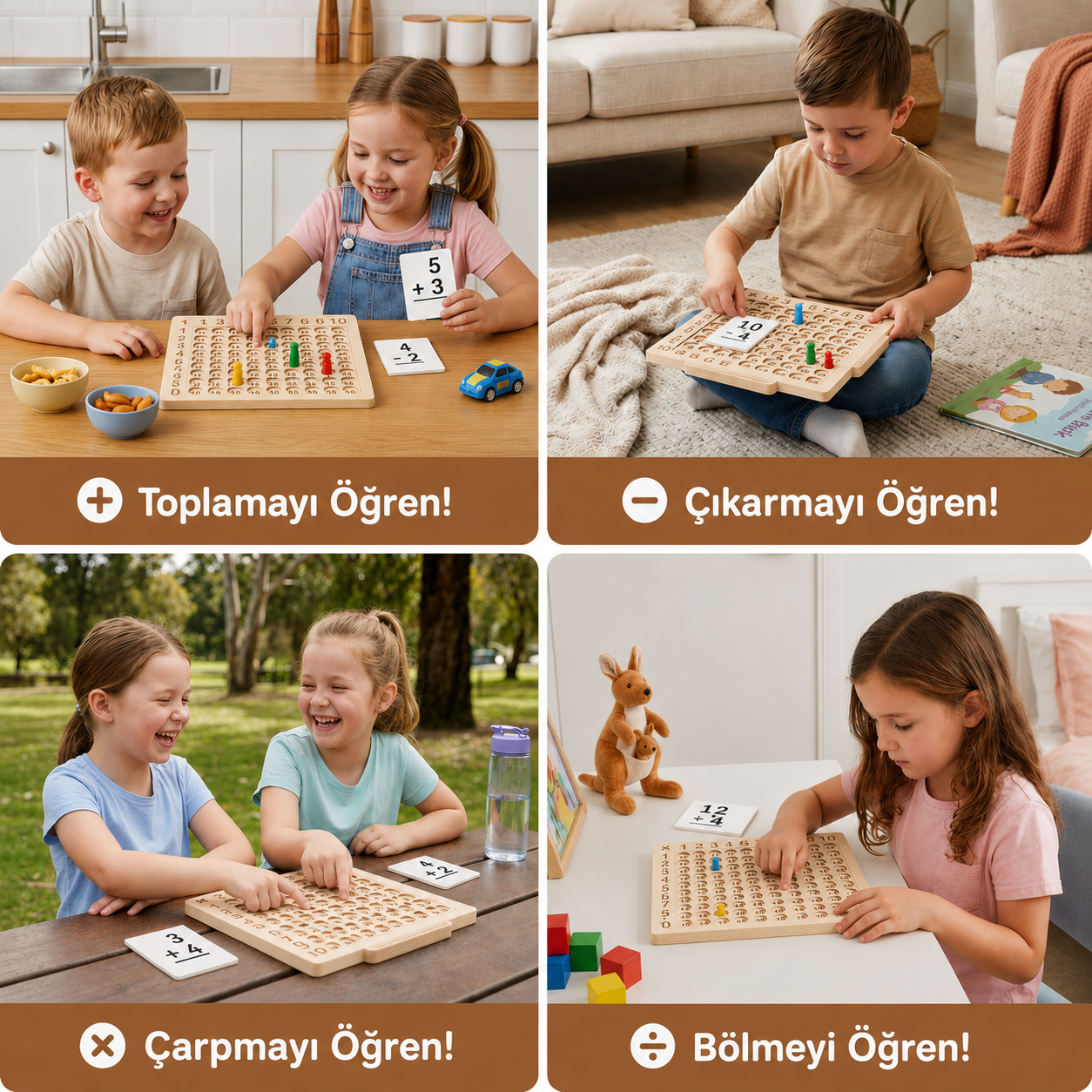 Matematik Öğrenme Kartları Seti – İşlem Tahtası ile Toplama, Çıkarma, Çarpma ve Bölme